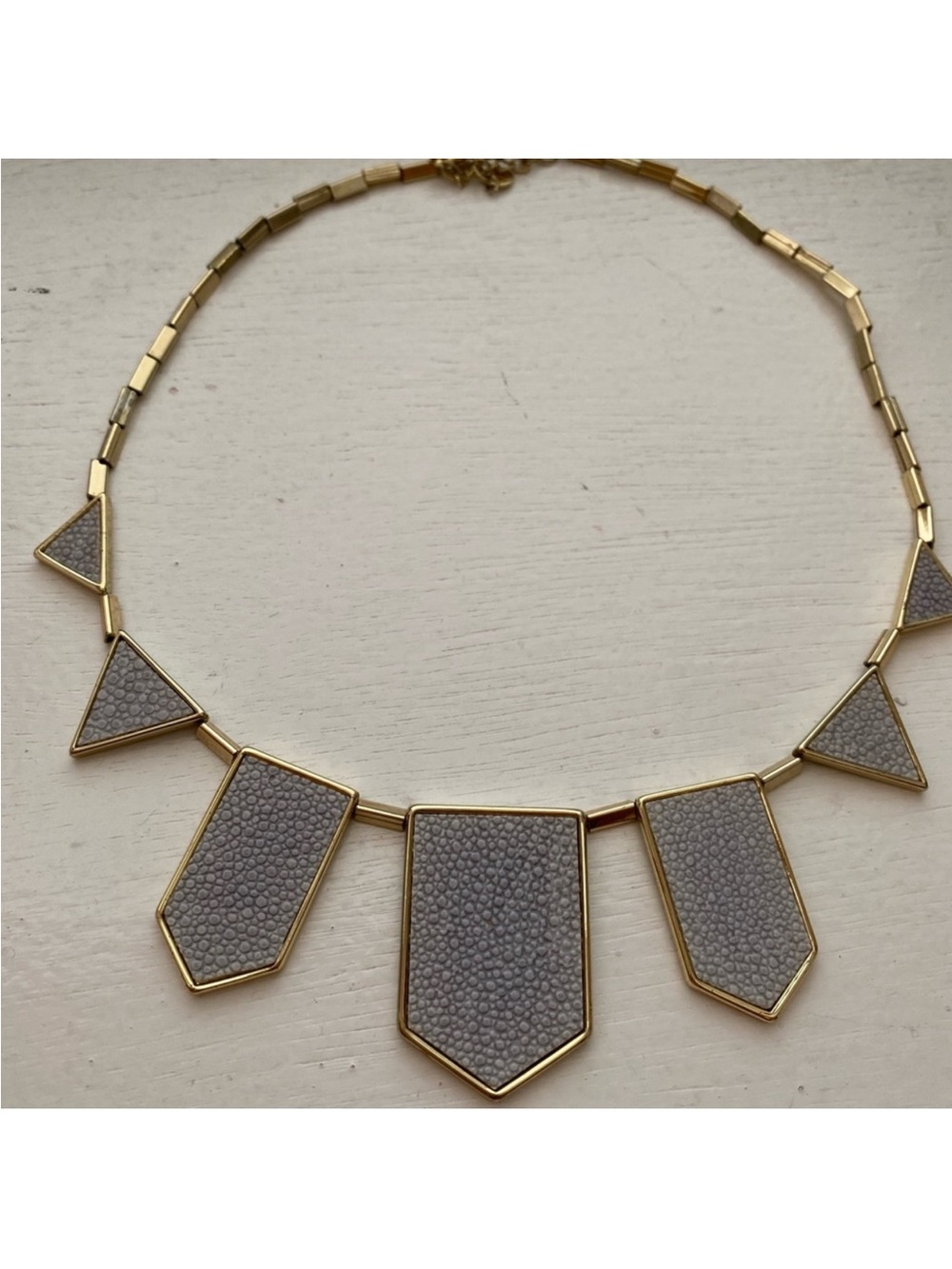House of Harlow Gold-Tone Necklace with Gray Textured Geometric Pendants